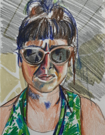 Freshly Squeezed Orange Juice Self Portrait, colouring pencil on paper, 15 x 21cm, 2022, by Irish artist Helen McNulty