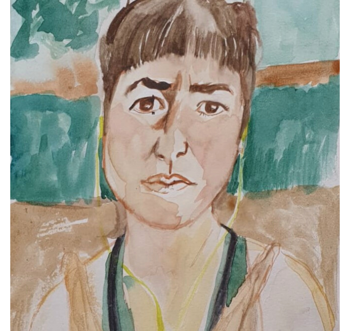 Healing Time, Self Portrait, Watercolour on Paper, 15 x 21cm, 2022