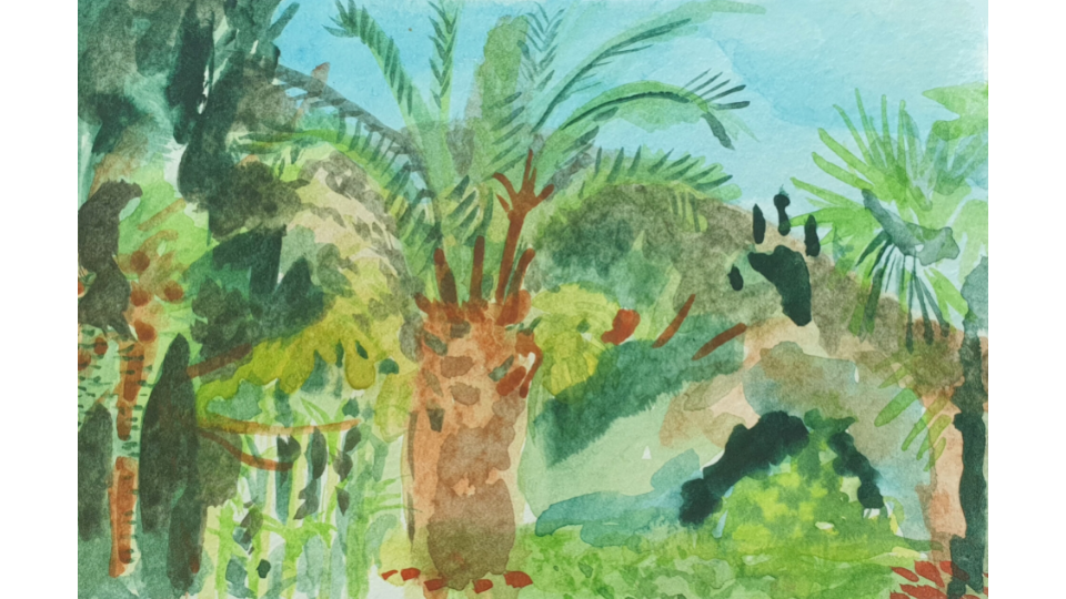 Poseidon Palm, Watercolour on Paper, 14 x 9cm, 2022