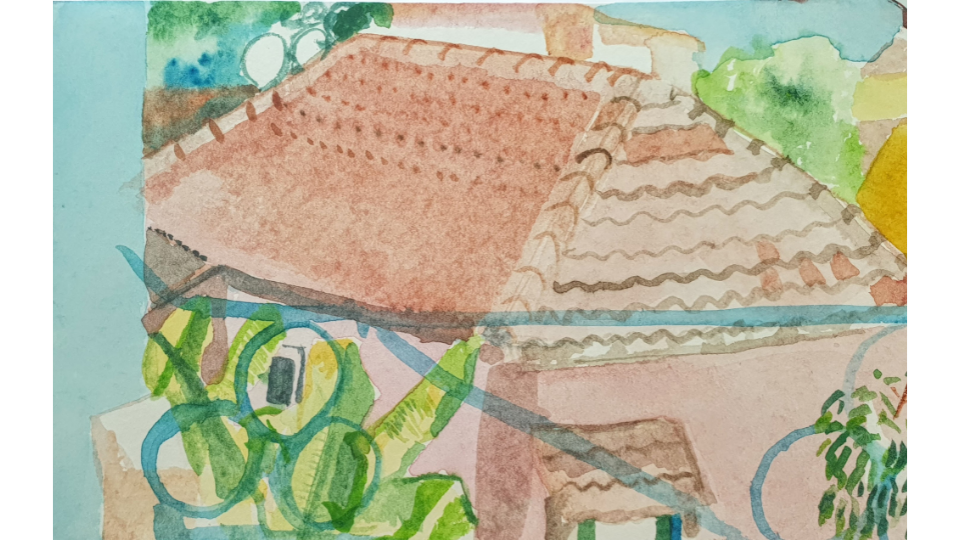 The House of the Gardener Who Never Stops Working, Watercolour on Paper, 14 x 9cm, 2022